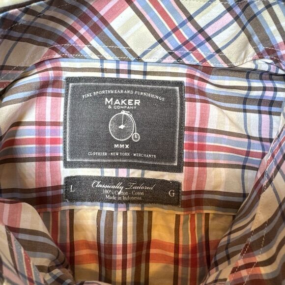 MAKER & COMPANY Mens Shirt Colorful Plaid Button Down Collar Cotton Casual L - Picture 7 of 13